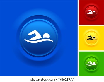 Swimming on Blue Bevel Round Button