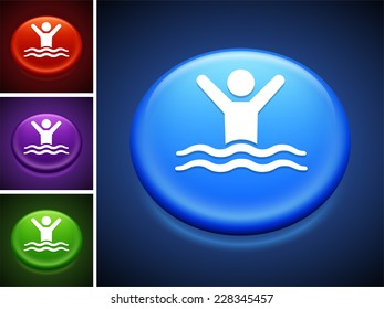 Swimming on Blue Round Button