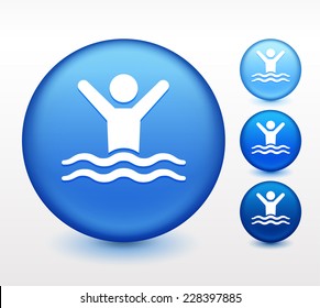 Swimming on Blue Round Button