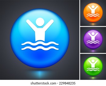 Swimming on Blue Round Button