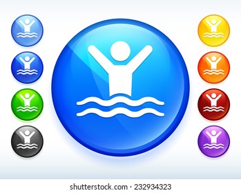 Swimming on Blue Round Button