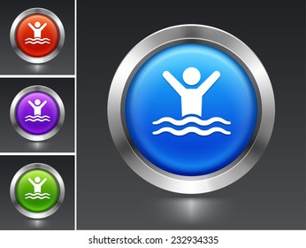 Swimming on Blue Round Button