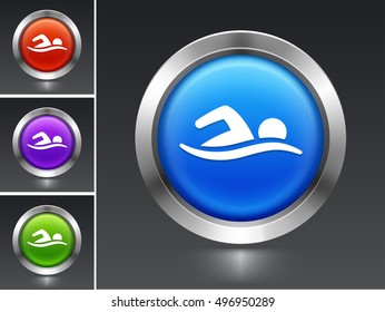 Swimming on Blue Round Button