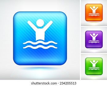Swimming on Blue Square Button