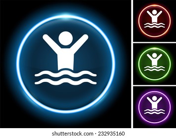 Swimming on Glow Round Button