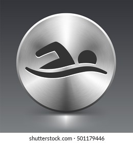 Swimming on Silver Round Button