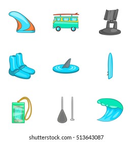 Swimming on surf icons set. Cartoon illustration of 9 swimming on surf vector icons for web