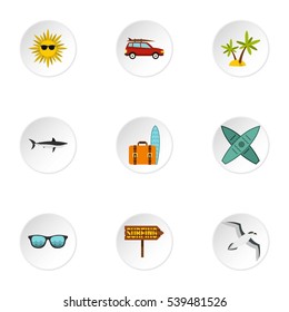 Swimming on surf icons set. Flat illustration of 9 swimming on surf vector icons for web