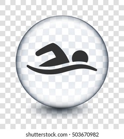 Swimming on Transparent Round Button