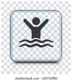 Swimming on Transparent Square Button