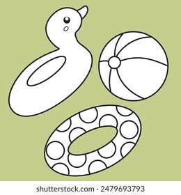 Swimming Ornaments Object Ornaments Beach Ball Cartoon Digital Stamp Outline