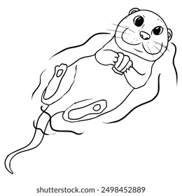 swimming otter illustration hand drawn outline isolated vector