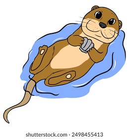 swimming otter illustration hand drawn isolated vector