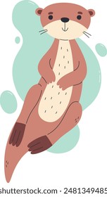 Swimming Otter In Water Vector Illustration