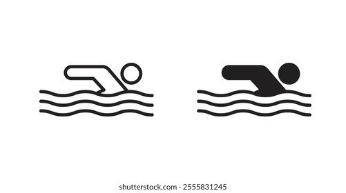 Swimming outlined and solid icon vector collection.