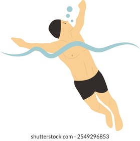 Swimming People Character in Flat Cartoon Concept. Isolated Vector Illustration.