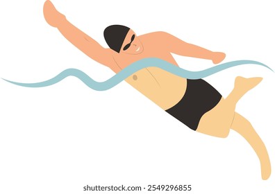 Swimming People Character in Flat Cartoon Concept. Isolated Vector Illustration.