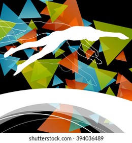 Swimming people fit and active healthy silhouettes isolated sport color abstract shape background vector illustration