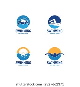 Swimming people logo vector template illustration