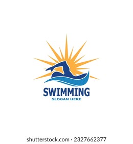 Swimming people logo vector template illustration