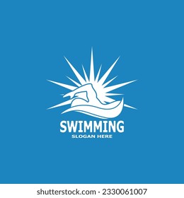 Swimming people logo vector template illustration