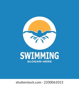 Swimming people logo vector template illustration