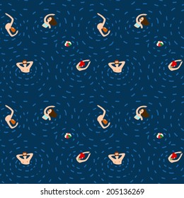 Swimming people. Summer sea vacation illustration. Vector seamless pattern. 