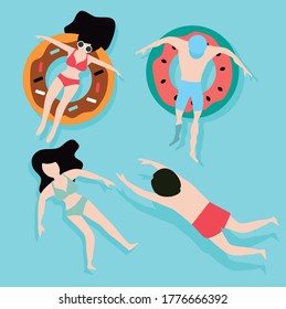 swimming people summer  vector set