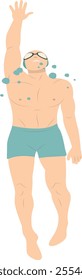 Swimming Person Cartoon Illustration on White Background. Vector Character Design.