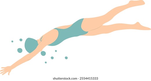 Swimming Person Cartoon Illustration on White Background. Vector Character Design.