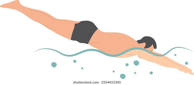 Swimming Person Cartoon Illustration on White Background. Vector Character Design.