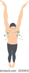 Swimming Person Cartoon Illustration on White Background. Vector Character Design.