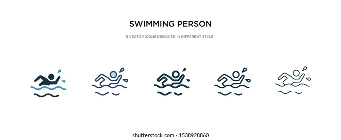 swimming person icon in different style vector illustration. two colored and black swimming person vector icons designed in filled, outline, line and stroke style can be used for web, mobile, ui
