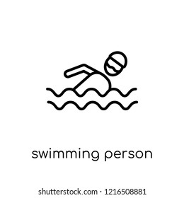 swimming person icon. Trendy modern flat linear vector swimming person icon on white background from thin line Summer collection, outline vector illustration