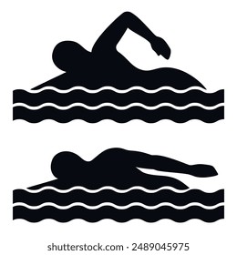 Iconos de la persona nadadora aislados sobre un fondo blanco. Piscina, verano, deporte.