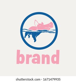 swimming pig made as a design logo.