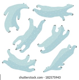 Swimming Polar Bears Collection. Six white bears swimming. Vector clip art illustration EPS8.