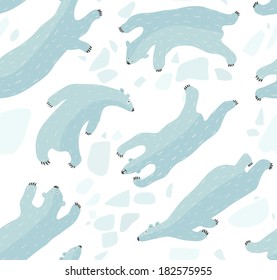 Swimming Polar Bears Seamless Pattern. White bears swimming background. Vector backdrop illustration EPS8.