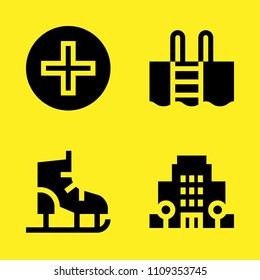swimming pool, add, ice skate and hotel vector icon set. Sample icons set for web and graphic design