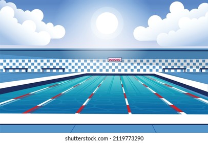 Swimming Pool Arena Swim Lane Sport Competition Flat Design Illustration