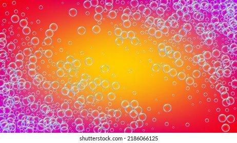 Swimming pool background with soap bubbles and foam. 3d vector illustration design. Vibrant spray and splash. Realistic water frame and border. Rainbow colorful liquid swimming pool.