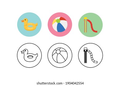 Swimming Pool Ball Fill Outline Icon Bundle