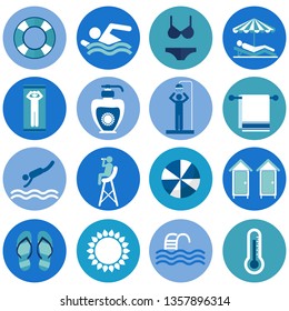 Swimming Pool, beach icons in vector flat design