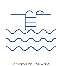 Swimming Pool Blue Line Editable Stroke Icon. Real Estate, Building, House, Home, Property Vector Illustration