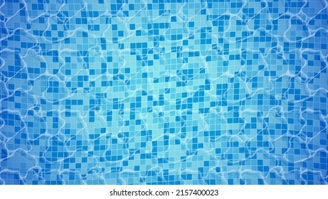 Swimming pool bottom caustics flow with waves background. Summer background. Texture of water surface. Overhead view. Vector illustration background