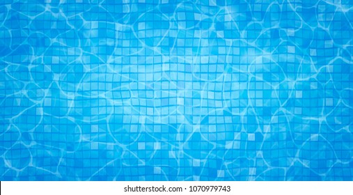 Swimming pool bottom caustics ripple and flow with waves background. Summer background. Texture of water surface. Overhead view. Vector illustration background - Shutterstock ID 1070979743