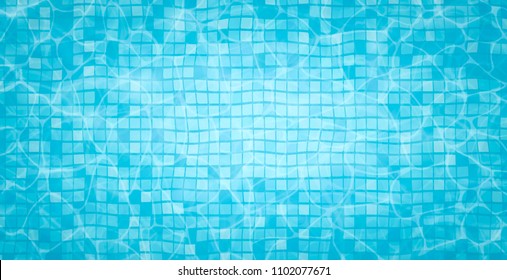 Swimming pool bottom caustics ripple and flow with waves background. Summer background. Texture of water surface. Overhead view. Vector illustration background - Shutterstock ID 1102077671