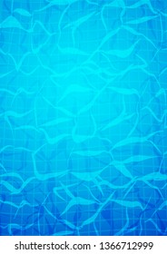 Swimming pool bottom caustics ripple and flow with waves background. Texture of water surface. Overhead view. Vector illustration
