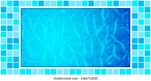 Swimming pool bottom caustics ripple and flow with waves background. Texture of water surface. Overhead view. Vector illustration