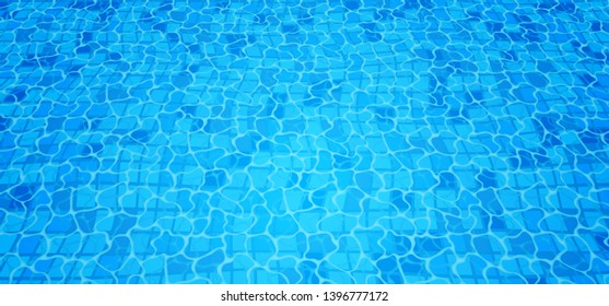 Swimming pool bottom caustics ripple and flow with waves background. Seamless blue ripples pattern. Vector illustration.